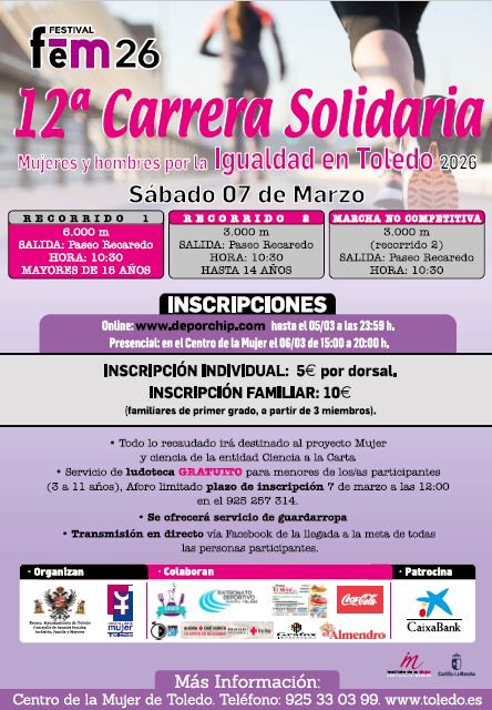 Cartel de la 12 Carrera Solidaria Mujeres y Hombres por la Igualdad en Toledo.